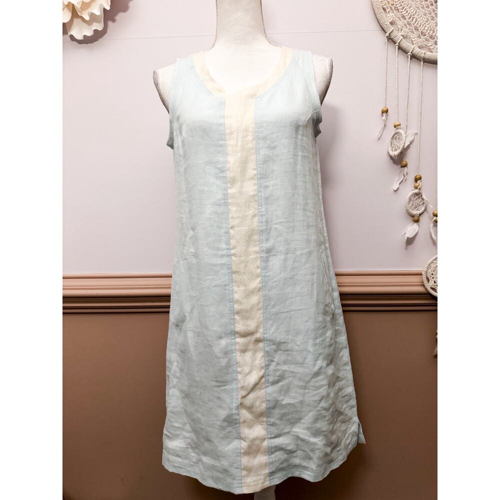 iLinen Powder Blue and Shimmery White Sleeveless Dress Size Small NWOT